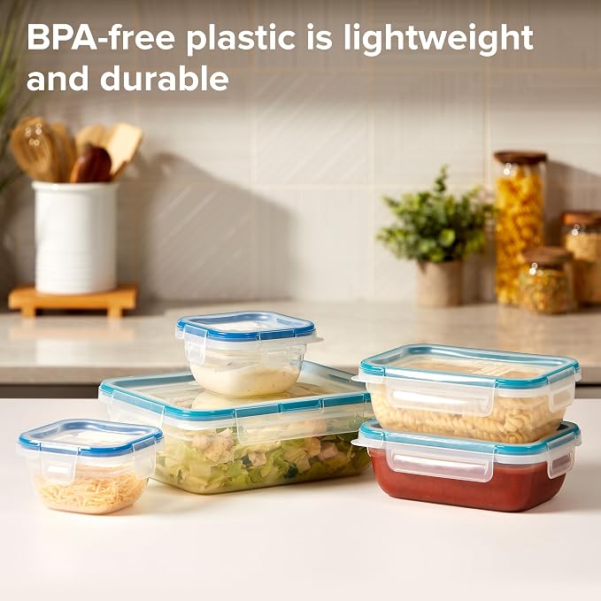Snapware Plastic Total Solution (5-Pack, Mixed Sizes) Food Storage Set | Meal prep containers with plastic BPA-free lids with 4 locking tabs, microwave, dishwasher, & freezer safe