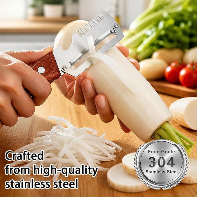 2Pcs MultiFunctional Vegetable Peeler,3 in 1 Multi Functional Wooden Handle Peeler and Bottle Opener,Peeler Knife for Fruit Pumpkin Peeling Potato Carrot Veggie Peeler