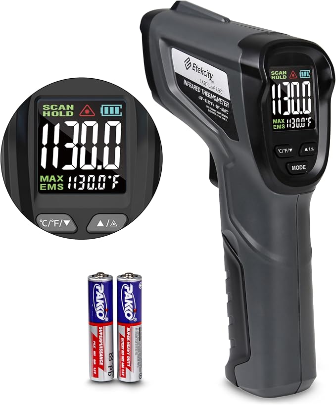 Etekcity Infrared Thermometer Laser Temperature Gun, Color Display | Easy-to-Read LCD, Large Color Digits, Pizza Oven, Griddle, Meat, HVAC, MAX Temperature, Adjustable Emissivity