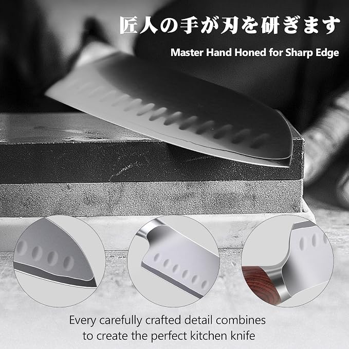 7 In Chef Knife,SHAN ZU 10Cr15Mov High Carbon Stainless Steel Santoku Knife | Japanese Ultra Sharp Professional Kitchen Cooking Knife with Ergonomic Pakkawood Handle