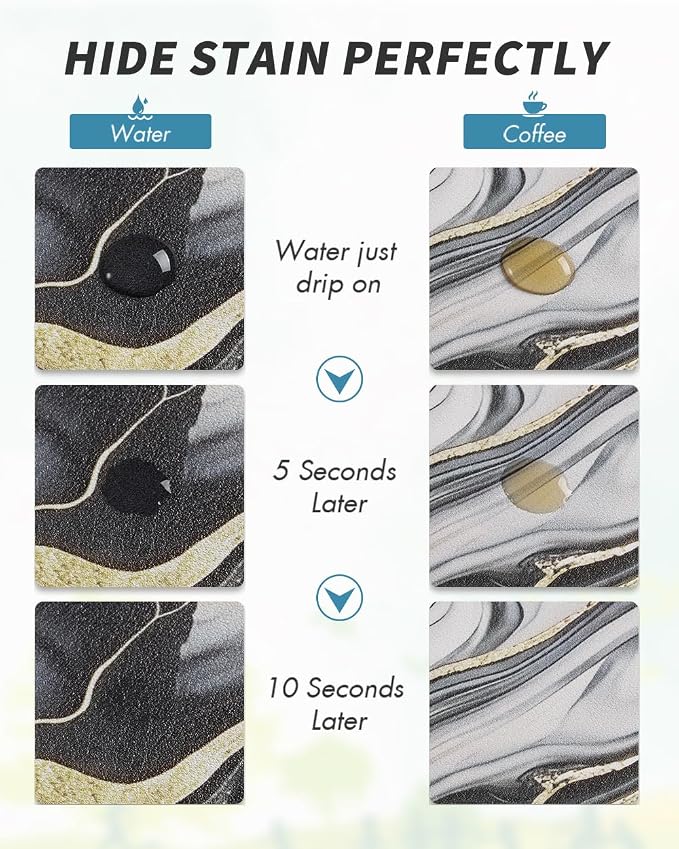 AMOAMI Dish Drying Mat for Kitchen Counter-Coffee Mat Bar Accessories, Hide Stain, Rubber Backed, Absorbent, Fit Under Coffee Maker, Espresso Machine, Pot, Dish Rack,(12x19,Marble,Black)