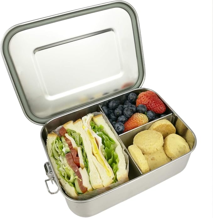 UPTRUST Stainless Steel Bento Box for Kids, 3-Compartment (40oz/1200ML) | Metal container with leak-proof lockable clips, for kids and adults lunch, meal prep, or travel