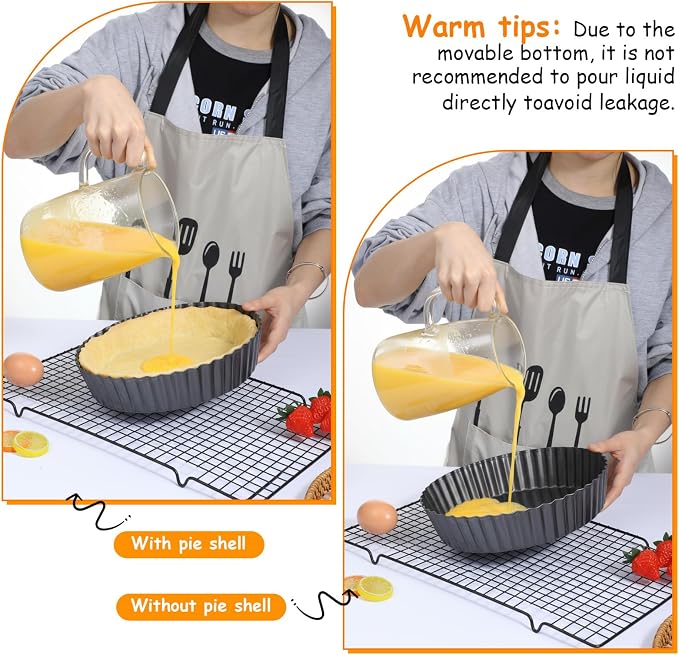 3 PCS Pie Pan with Removable Bottom 9.5 Inch Non Stick Carbon Steel Pan for Baking Quiche Cheesecake Desserts Fluted Edges Oven Pies