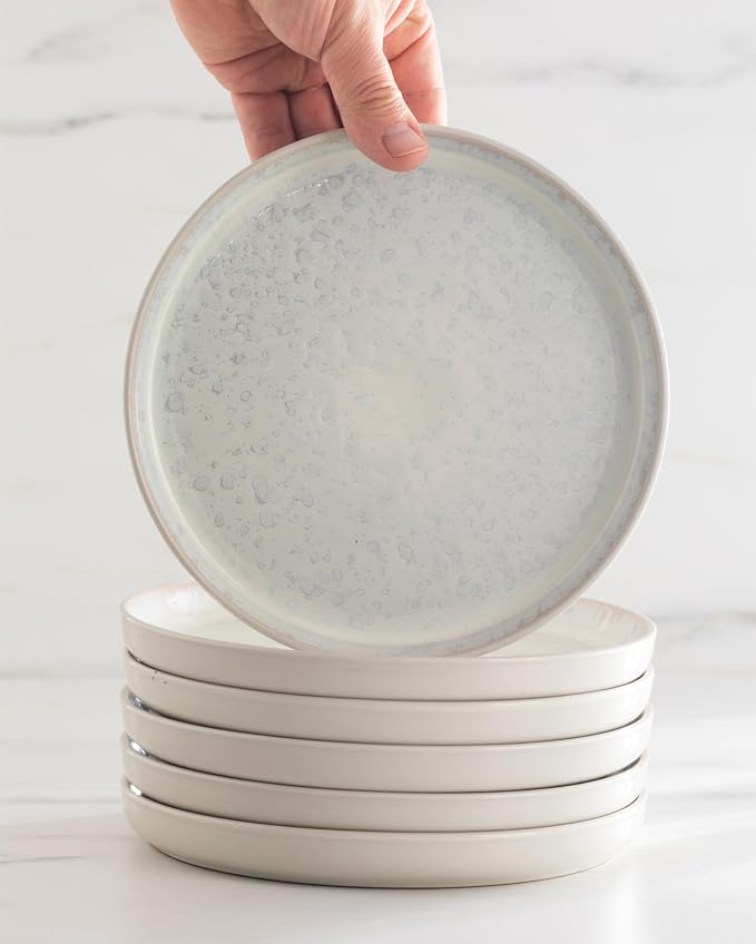 12 Piece Stoneware Dinnerware Set for 4 - Handmade Reactive Glaze Plates and Bowls Set - Chip & Scratch Resistant Dish Set - Dishwasher Microwave Safe - Light Beige