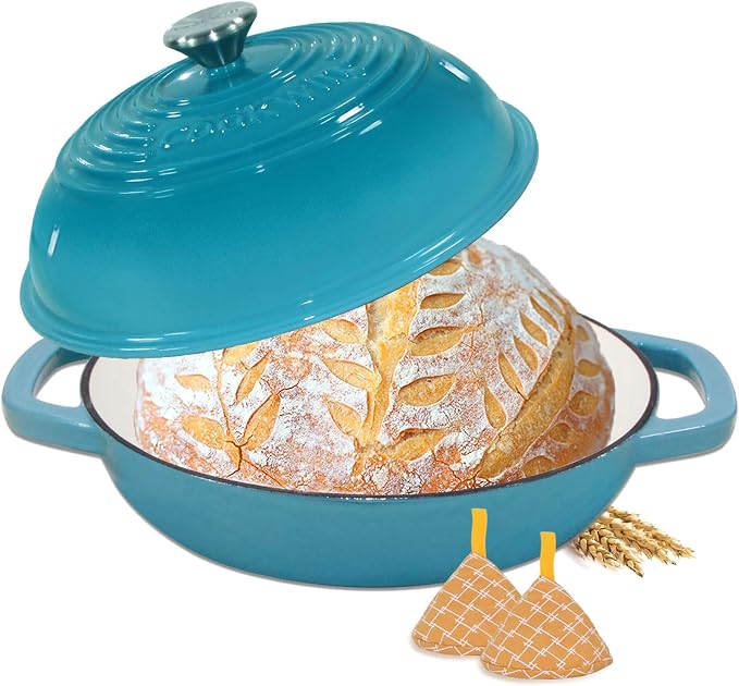 6 Quart Enameled Cast Iron Dutch Oven for Bread Sourdough Baking, Round Heavy-Duty Bread Loaf Pan with Lid, for Stews, Roasts