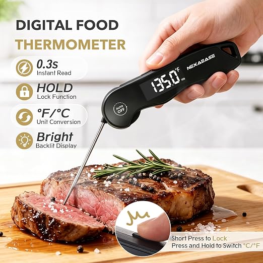 Meat Thermometer Digital 0.3s Instant Read Food Thermometer ±0.5℉ Accuracy | Grill Thermometer USB Rechargeable,IPX6 Waterproof,Cooking Thermometer, Baking Gifts for Men Women Candy Brewing BBQ Lovers