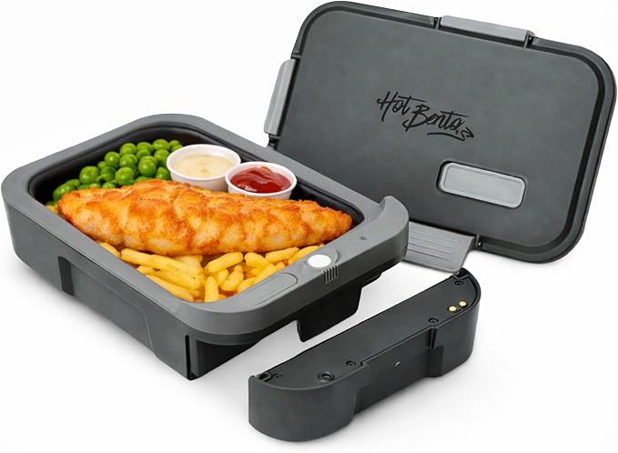 PLUS Self-Heated Cordless Lunch Box & Food Warmer, Ebony | Removable Battery Powered, Child Safe, Portable & Compact, Ideal for Travel, Jobsite, Picnics, School & Outdoor Recreation