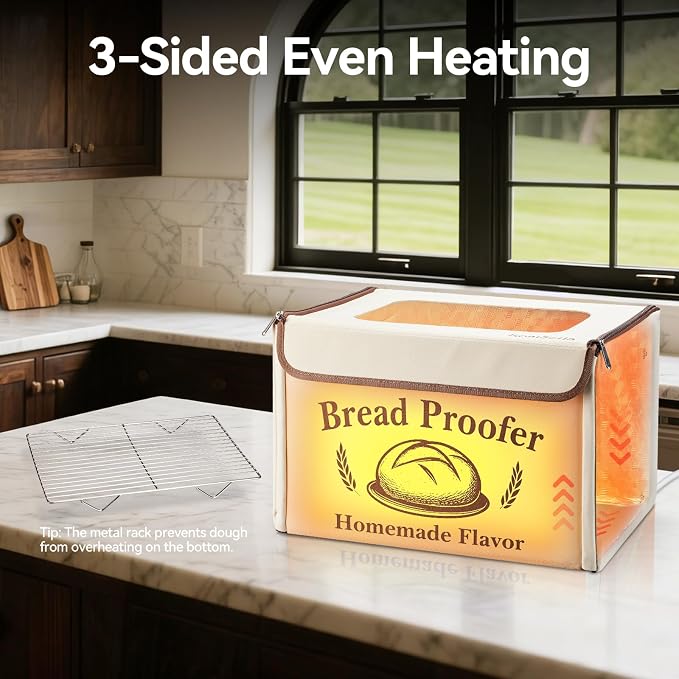 Proofing Box - Foldable Proofing Bread Box with 68-122°F Temp Control & 48H Timer, Bread Proofer for Sourdough, Pizza Dough, Yogurt, Kombucha, 5-Layer Fabric (Beige)