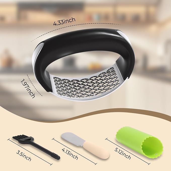 Garlic Press Rocker, Stainless Steel with Triangular Holes | Effortless Squeeze for Weak Hands,Easy to Clean,Medium Size for Daily Home Cooking