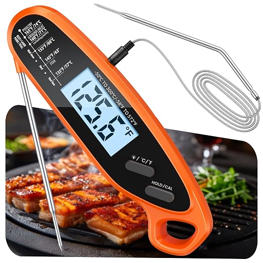 Digital Meat Thermometer for Cooking with Dual Probe | Large Backlit & Calibration, Kitchen Food Thermometer for Candy, Oven, Grill, BBQ, Smoker, Oil Fry Instant Read Thermometers