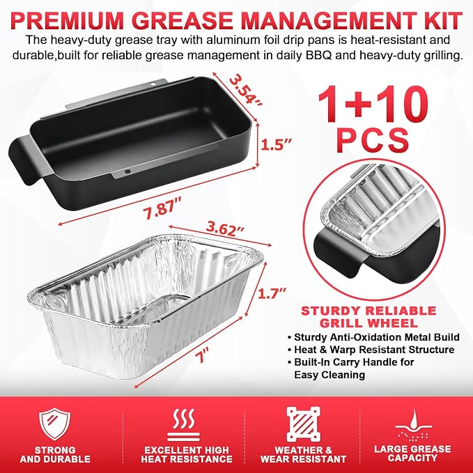 G416-0015-W1 Grease Tray for CharBroil Performance 463242716 463234513 | Fits CharBroil 463344523 G325-5703-W1 463331221 463365021 463448021 9328812P06 parts, with 10 Pack aluminum foil drip pan