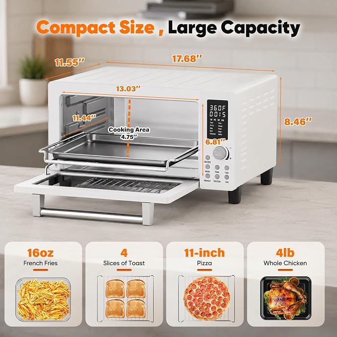 Nuwave Bravo Pro Convection Air Fryer Toaster Oven Combo | 2026 New Improved,10-in-1, 50°-450°F Control, Quick Even Crisp Tech, 21Qt, PFAS Free, Cream