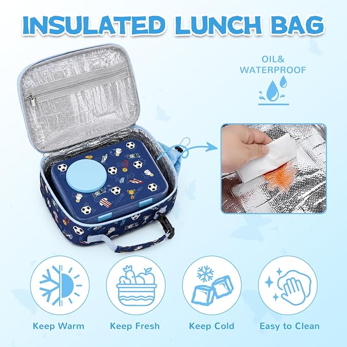 Bento Box for Kids, Leakproof Kids Lunch Box with 8.5OZ Thermo Food Jar & Lunch Bag, 3-4 Compartments Toddler Insulated Lunch Box for Girls, BPA Free Lunch Containers for School Daycare