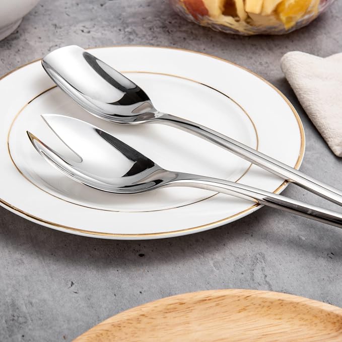 IMEEA 18/10 Stainless Steel Salad Servers Set 10-Inch Salad Spoon and Fork Serving Utensils Medium Size for Everyday Salad Serving