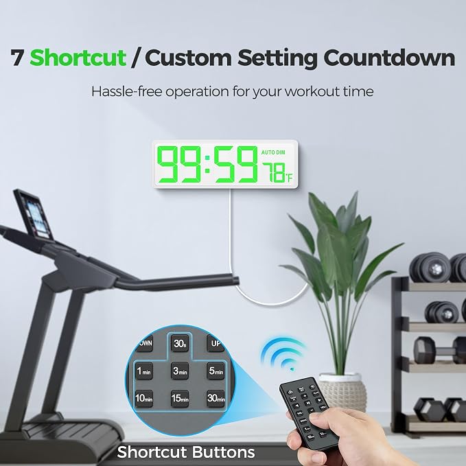 REACHER 16.5" Large Digital Wall Timer Clock, Countdown/up, Remote Control | Auto dimmer, temperature, rainbow LED wall clock for teacher, classroom, home decor, living room, office, gym, cable tidy