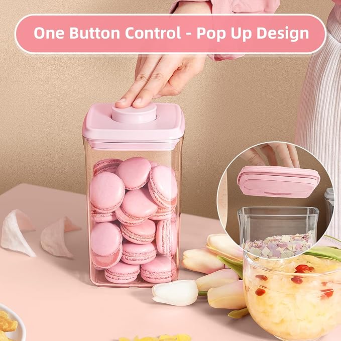 Airtight Food Storage Container - 7 Pcs One Button Handy Container Stackable Food Containers for Snacks Candy Salt Herbs Spices Coffee Bean Formula Popcorn BPA-Free Tight Seal
