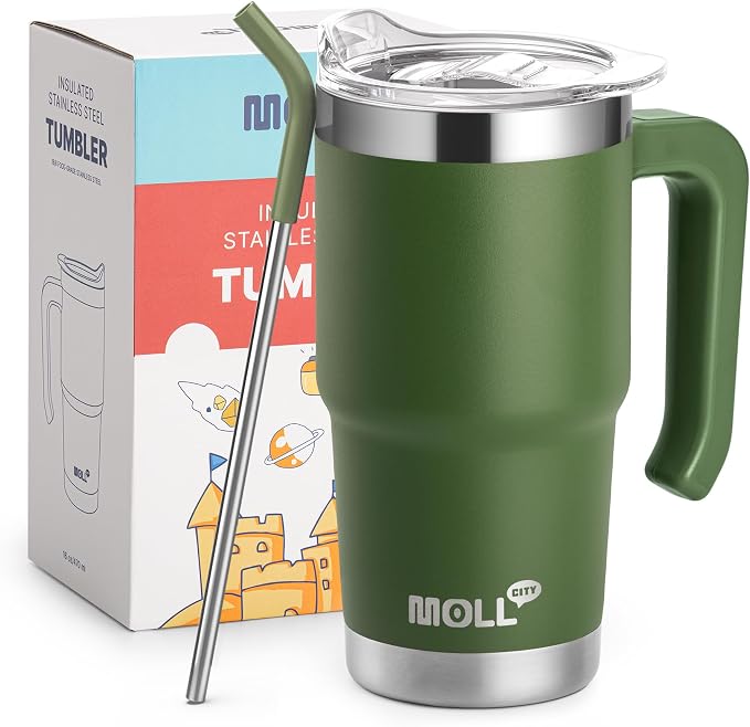 16 oz Tumbler with Handle, Lid & Straw,Grass Green | BPA Free, Food-Grade Safe Reusable Metal Water Bottle,Leak Proof Design,Sweat-Free Double Wall