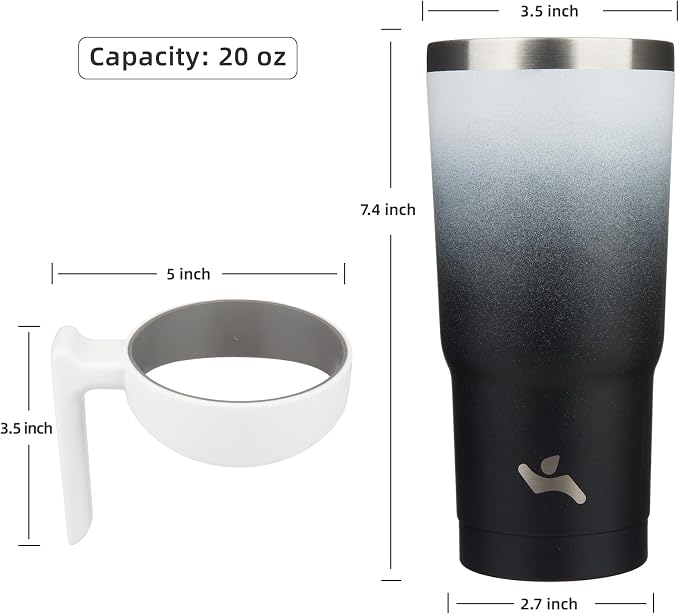 Konokyo 20 oz Tumbler with Handle and Straw, Insulated Travel Mug | Day Night; BPA-free, leak-proof tumbler with 2 lids, 2 straws, cup holder fit for coffee, office, travel & daily use