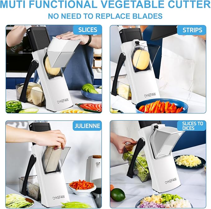 Safe Mandoline Slicer for Kitchen, Vegetable Chopper, Zucchini Spiralizer | Safe Mandoline Slicer, French Fry Cutter For Potatoes, Potato Slicer, Food Chopper, Adjustable Thickness 0.1-8 mm with Brush
