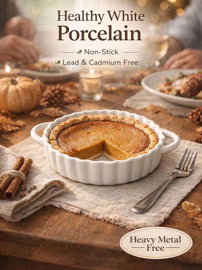 6in Ceramic Mini Pie Pan Set of 6 with Handles for Pie Quiche Tart. Easy to grip, Lead-Free. 10 oz Ramekins Dish for Creme Brulee, Soufflés; Gifts for Baking Enthusiast. Oven Dishwasher Safe