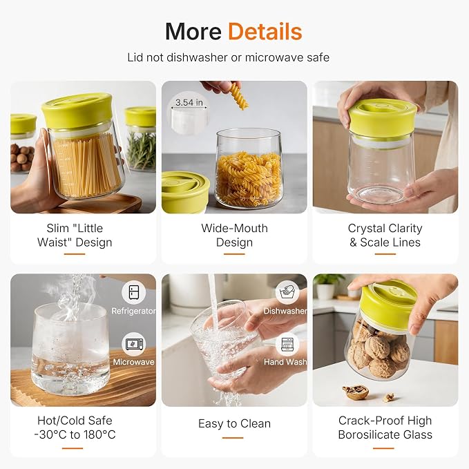 Glass Storage Jar with Airtight Twist-Seal Lid for Snacks, 17 fl oz | Clear Borosilicate Decorative Jar With Scale, Wide Mouth, Easy Open/Clean, Twist-to-Lock Freshness for Coffee, Sugar, Nuts