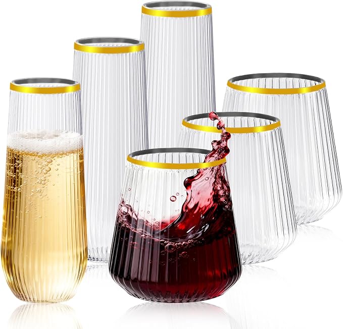 56 Pack Plastic Wine Glasses Champagne Flutes, 32 Pcs 9 OZ & 24 Pcs 14 OZ | Plastic Wine Glasses,Plastic Champagne Flutes,Unbreakable,Shatterproof,Recyclable,Wedding,Disposable, Birthday,BPA-Free