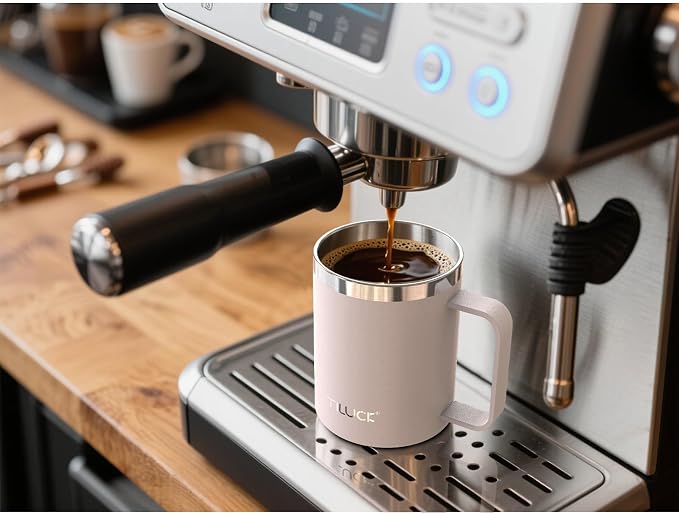 TILUCK 12 oz Insulated Coffee Mug with Lid and Handle | BPA-Free Lid, Double-Wall Vacuum Insulation, Stainless Steel Coffee Cup, Dishwasher Safe Mug for Hot & Cold Drinks,SakuraPink