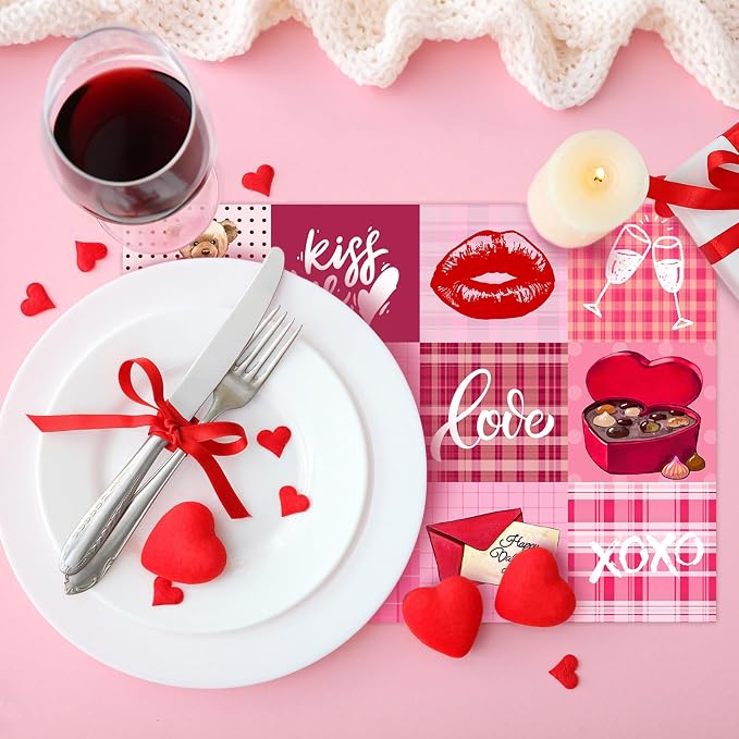 50 PCS Disposable Paper Placemats Valentine's Day Placemats | 16x11 Inch Heart Table Mats for Holiday Indoor Outdoor Party Kitchen Dining Table Decorations