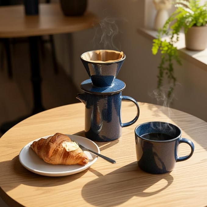 Pour Over Coffee Maker, Ceramic Pour Over Coffee Dripper Set With 20 Paper Filters, 16.5oz/500ml (Royal Blue, V02)