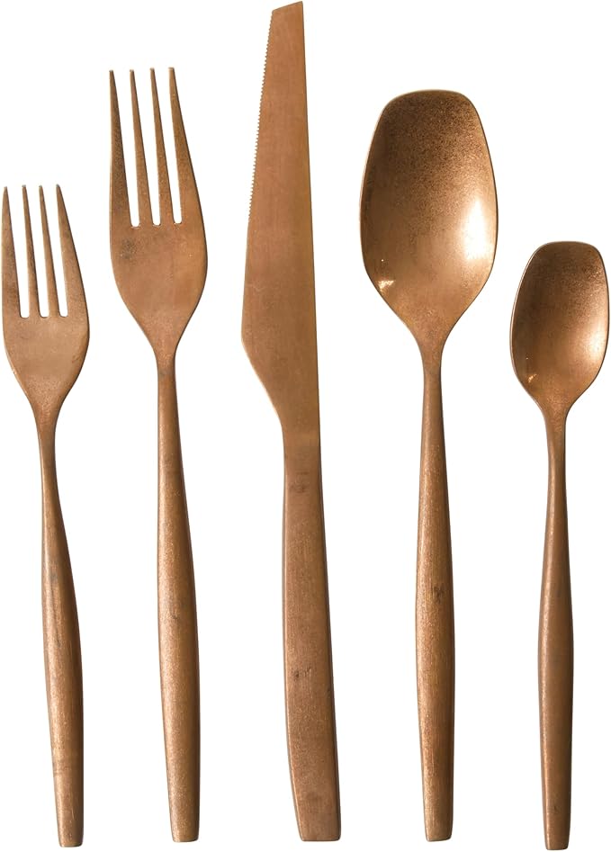 Two Time Oprah's Favorite Things Winner - 20 Piece Stone Washed Rose Gold Flatware 18/10 Stainless Steel Silverware Cutlery Utensil Set With Acacia Wood Caddy - Service for 4