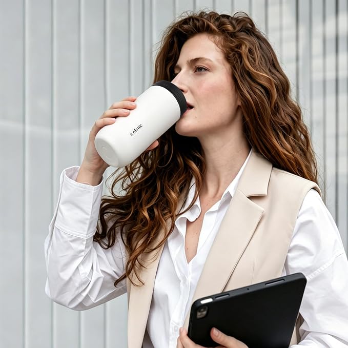 16 oz Travel Coffee Mug with Twist-Open Lid, Leak Proof Coffee Travel Mug, Insulated Tumbler Stainless Steel Coffee Cup For Hot And Iced Cold, Spill Proof Fits Cup Holder (White)