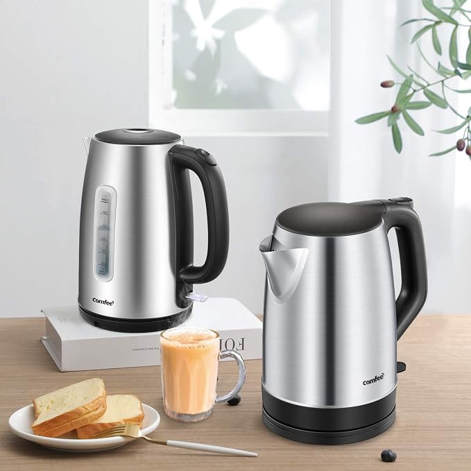 COMFEE' 1.7L Stainless Steel Electric Tea Kettle, BPA-Free Hot Water Kettle Electric with LED Light, Auto Shut-Off and Boil-Dry Protection, 1500W Fast Boil Electric Kettle (Pack of 6)