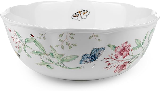 Lenox Butterfly Meadow Large Porcelain Serving Bowl | dishwasher safe, microwave safe | for salad or pasta | entertaining, kitchen and dining essential, gift for women