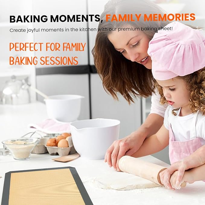 Silicone Baking Mat 2 Pack,Half Sheet 16.5x11.6, Non-Stick Liner For Oven | Reusable Baking Sheet Liner for Bread, Dough, Macaron, Cookie Cooking Liners For Kitchen Counter & Bakery Supplies