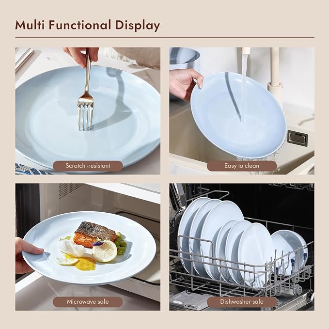 24-Piece Bone China Dinnerware Set for 8, Misty Blue | Lightweight Porcelain | Round Plates & Bowls | Scratch Resistant | Durable Ceramic | Microwave & Dishwasher Safe