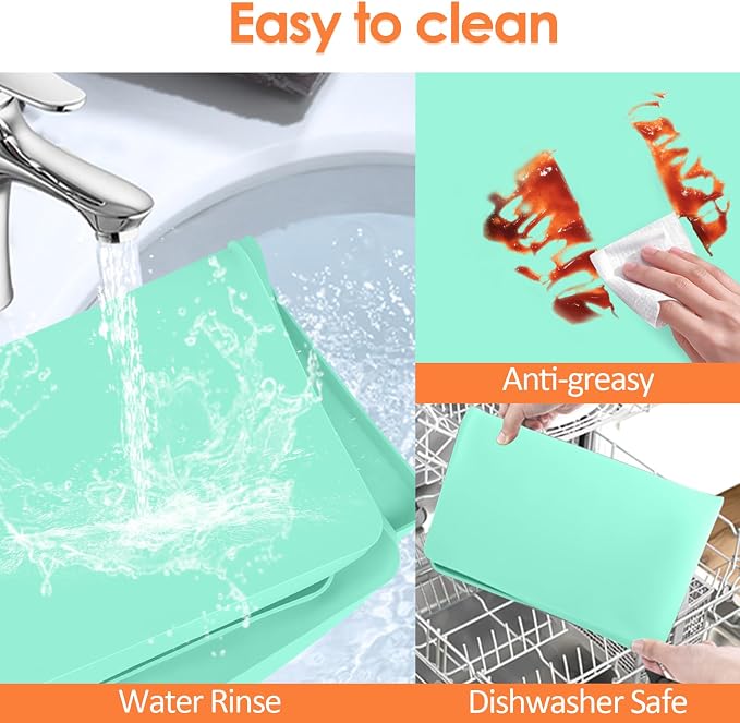 Silicone Coffee Maker Mat with Lip for Countertops 15.7''x11.8'' Mint Green | Multi leak-proof coffee tray for countertop, non-slip silicone mat fits most coffee makers & espresso machines, wipe-clean