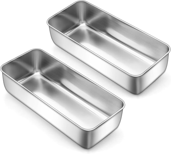 LIANYU Large Baking Loaf Pans Set, 12x5 Inch Stainless Steel Bread Pans | 2 Pack Metal Bakeware Set for Meatloaf, Sourdough Bread, Brownies, Healthy & Sturdy, Dishwasher & Oven Safe