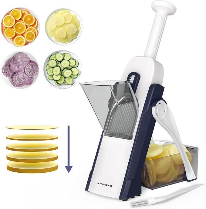 Safe Mandoline Slicer for Kitchen, Vegetable & Food Cutter (Only Slice) | Thickness Adjustable 0.1-8 mm, Potato Slicer for Chips, Easy to Clean, Storage, Kitchen Faster Slice, Dishwasher-safe (Blue)