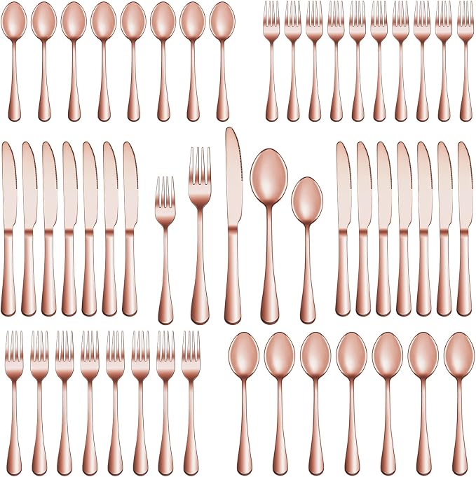 30 Pcs Rose Gold Silverware Set Service for 6, Premium Stainless Steel Flatware Set, Cutlery Utensil Set, Durable Home Kitchen Eating Tableware Set, Include Fork Knife Spoon Set, Dishwasher Safe