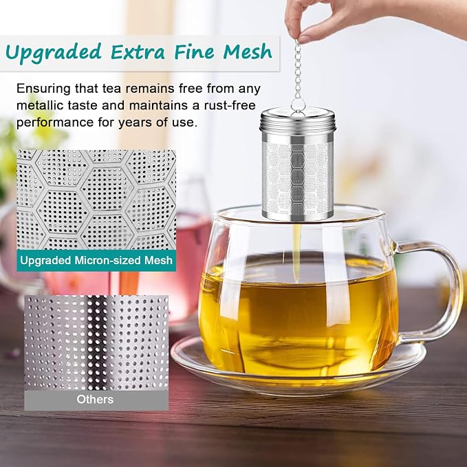 Tea Infuser for Loose Tea, Small 304 Stainless Steel Tea Strainer | Extended Chain Hook, Extra Fine Mesh, Tea Steeper Filter, Fit Mug Cup