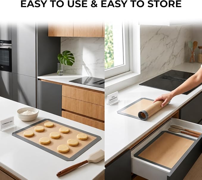 3-Piece Silicone Baking Mat Set, Non-Stick Reusable Air Fryer Liners and Oven Sheets, Heat Resistant, BPA-Free, Easy to Clean.