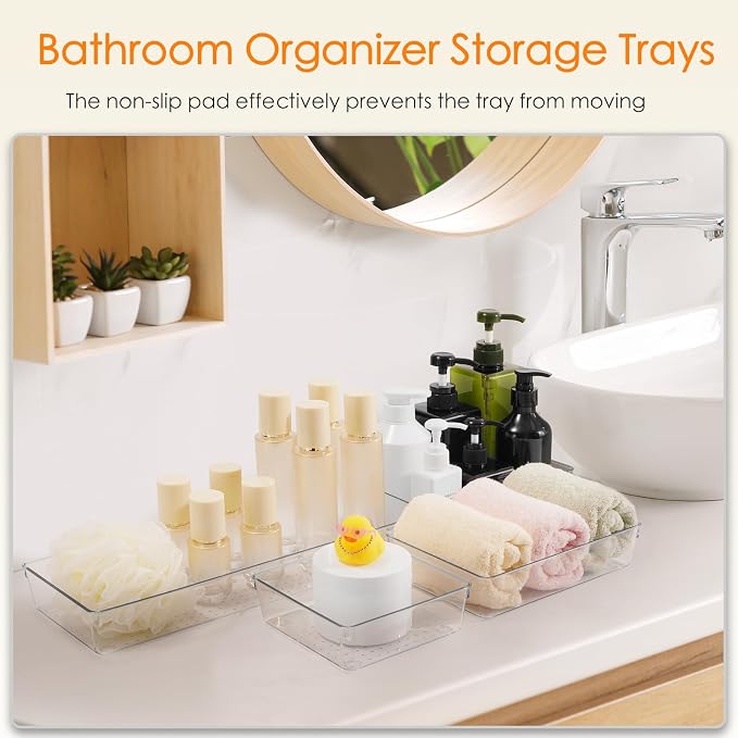 Drawer Organizer, 18 Pack Large Clear Plastic Kitchen Drawer Organizers Set, 6 Size Versatile Bathroom and Vanity Drawer Organizer Trays, Storage Bins for Makeup, Bedroom, Kitchen Utensils
