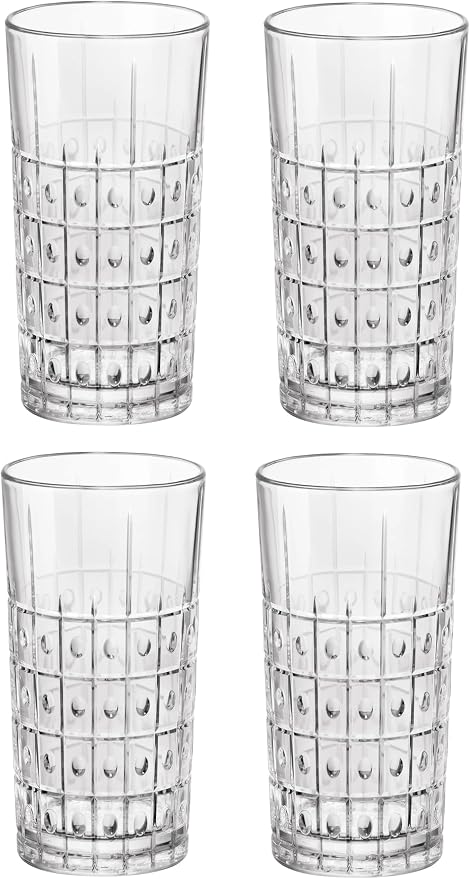 Bormioli Rocco Bartender Este 10.25 oz. Long Drink Drinking Glasses for Cold Drinks, Juices, and Cocktails, Clear, Set of 4