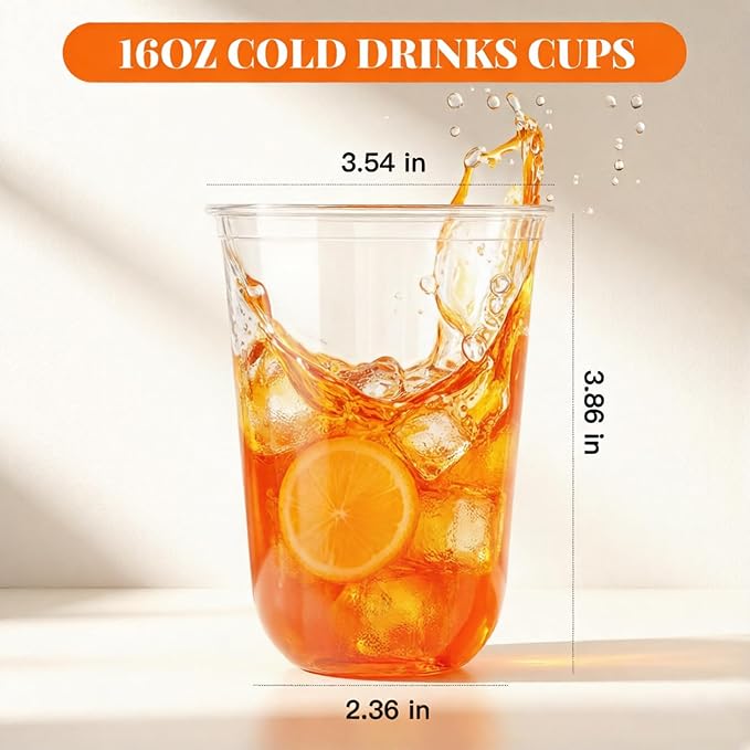 WELLIFE 16 oz Clear Plastic Cups 100 Pcs | Disposable Wine Glasses Stemless Cocktail Punch Cups for Cold Drinking Party Supplies, Halloween Thanksgiving Christmas