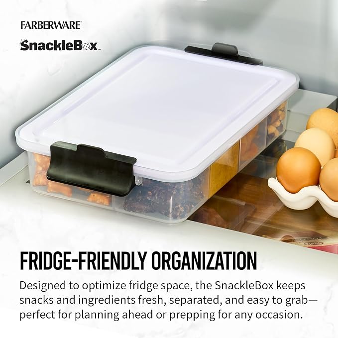 Farberware Small Build-a-Board Snacklebox with Locking Plastic Cutting Board Lid, Portable Charcuterie Storage with 7 Compartments (Pack of 4)
