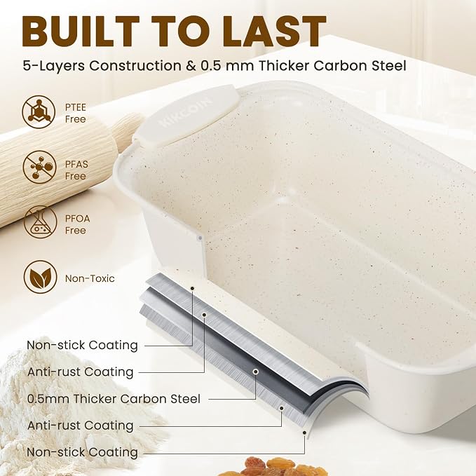 Kikcoin 22 PCS Nonstick Baking Pans Set, Stackable Bakeware Sets with Silicone Handles, 450°F Oven Safe Baking Sheet Set, Easy Release Cookie Sheets for Baking, Cream