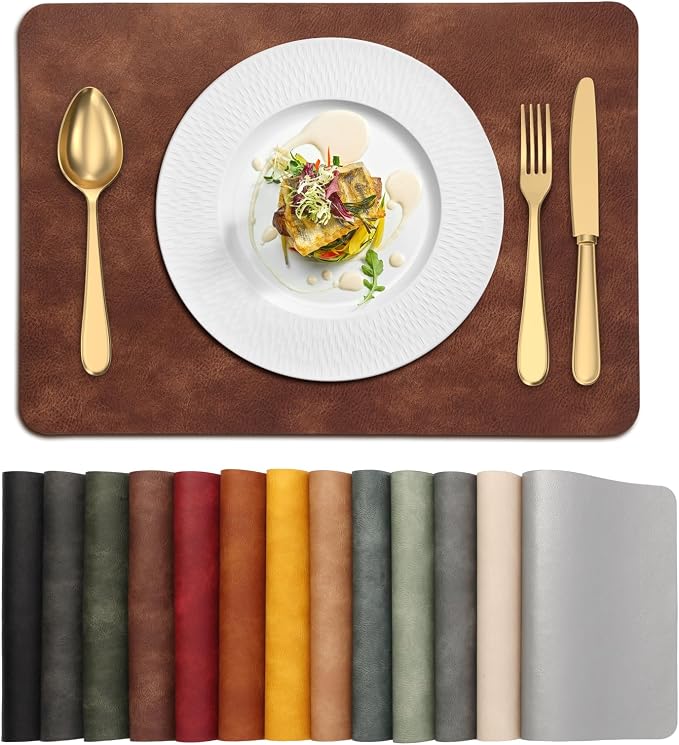 UnivoColors Placemats,Heat Resistant Placemats Set of 6 Washable 12x17 Inch,Waterproof Table Mats,Wipeable Pu Place Mats for Kitchen,Dining Room.Coffee Brown.