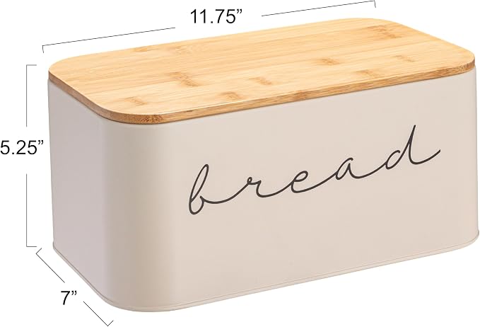 Bloomingville Metal "bread" Bin with Bamboo Lid, Cream