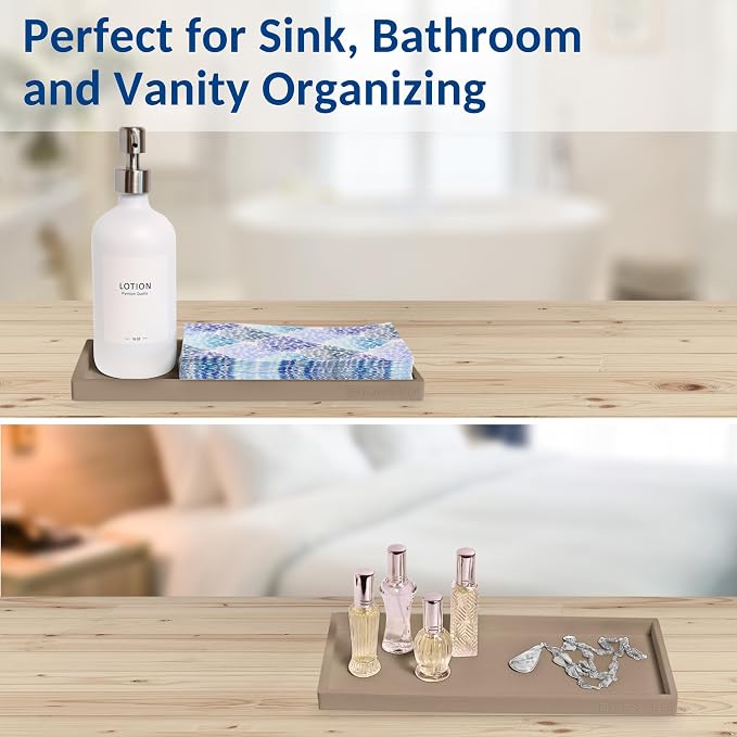 Silicone Countertop & Vanity Tray – 11.7” Bathroom Counter Tray | Bathroom Tray, Bathroom Tray Countertop, Tray for Bathroom Counter, Silicone Kitchen Tray for Counter & Countertop Organizer