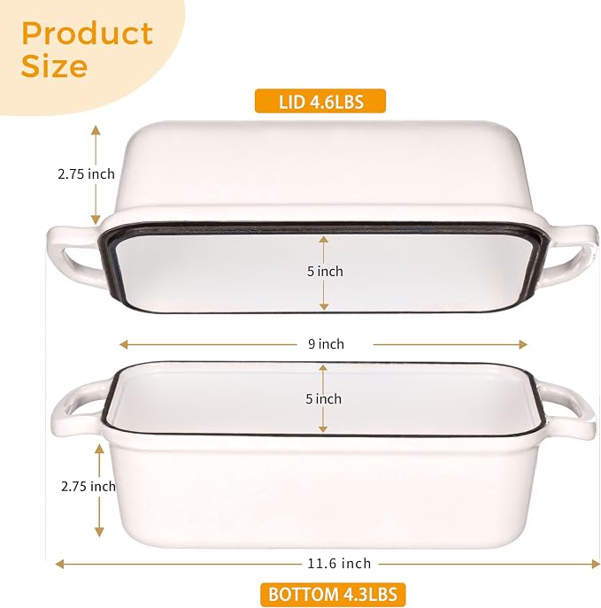 GRMImosa 9x5 Inch Cast Iron Loaf Pan with Lid, Loaf Pans for Homemade Bread | Cast Iron Bread Pan with Lid for Sourdough Baking, 9x5 Loaf Pan with 2-in-1 Design, Even Heat Distribution, Enameled Cherry